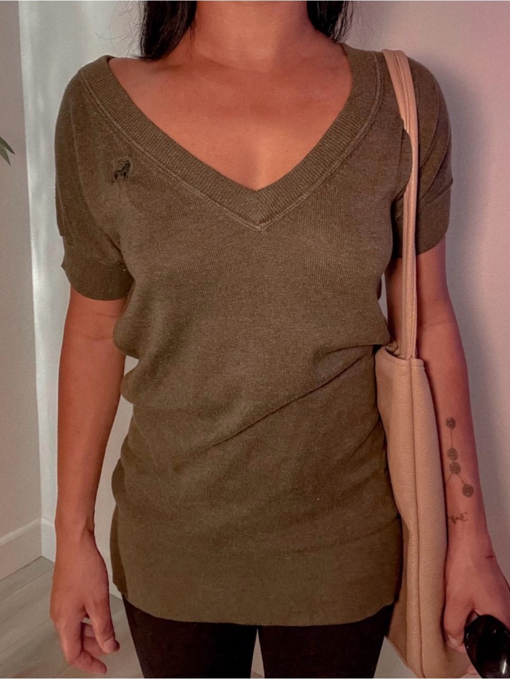 🫒 Abercrombie & Fitch Olive Deep V-Neck Knit Top